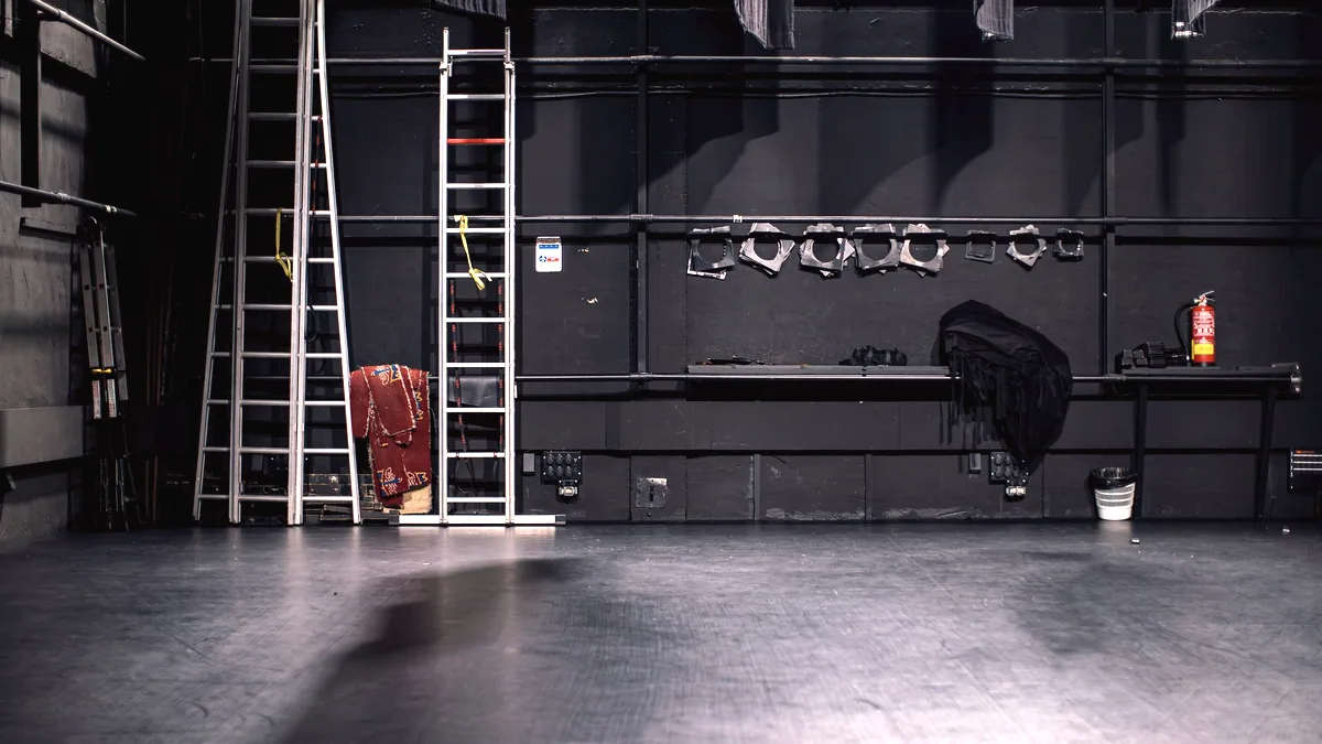 The edge of a stage curtain seen from the wings.